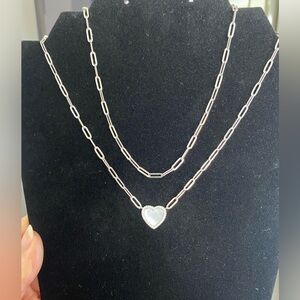 2 Lafonn Zirconia Sterling Silver Heart of Mother Pearl Clip Necklaces Valentine
